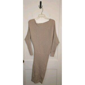 $285 REISS Lara Off-Shoulder Ribbed Dress | Neutral | XS